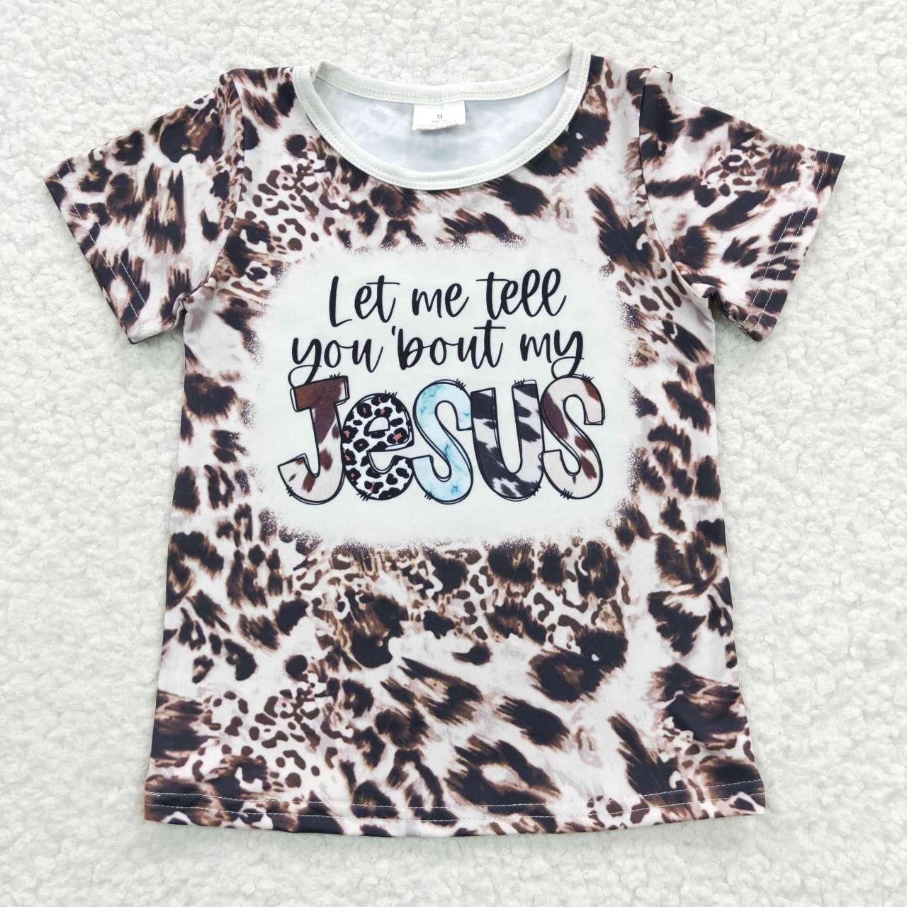 GT0196 jesus letter leopard short-sleeved top