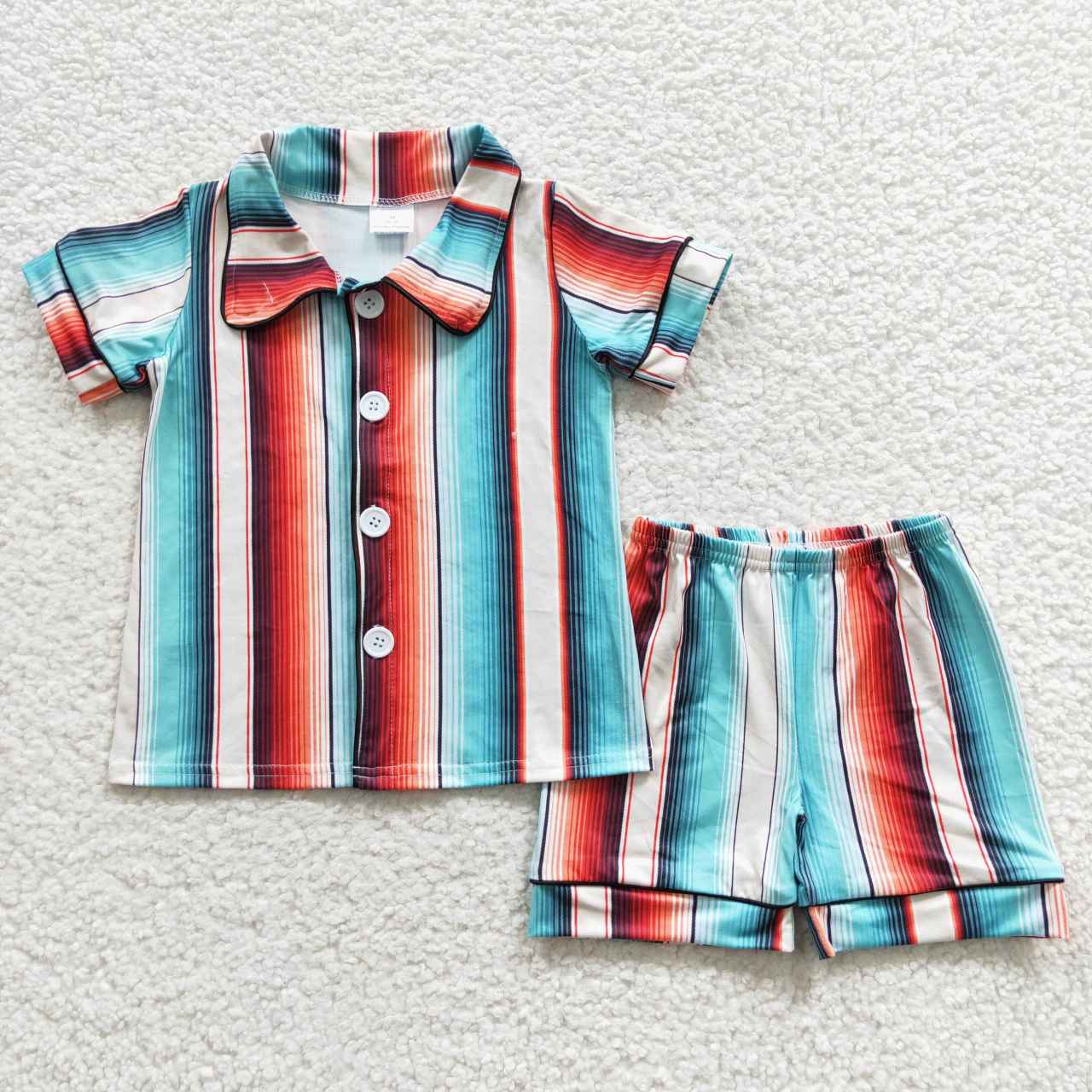 BSSO0273 Orange and Green Stripe Short Sleeve Shorts Set