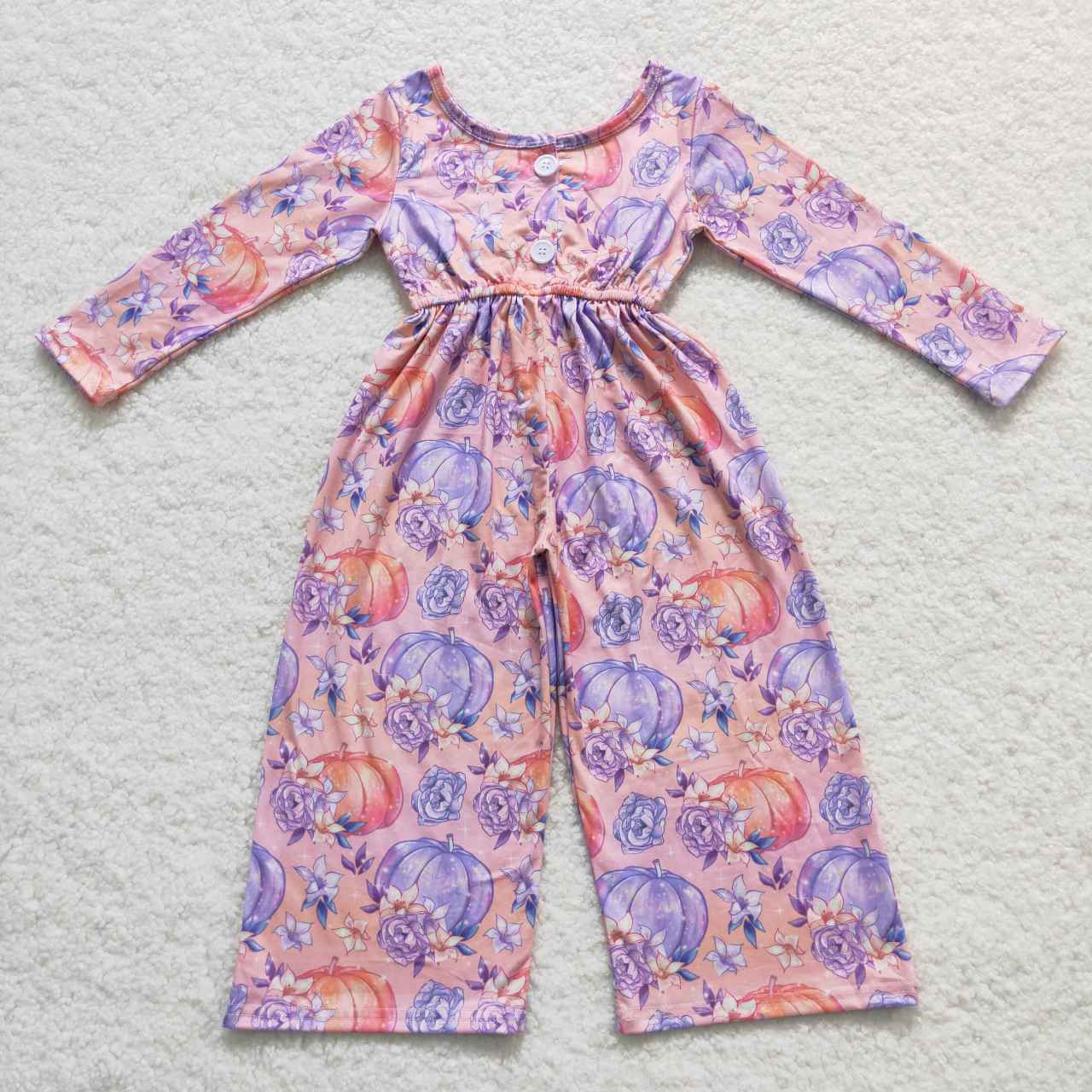 LR0382 Flower Pumpkin Purple Pink Long Sleeve Bodysuit