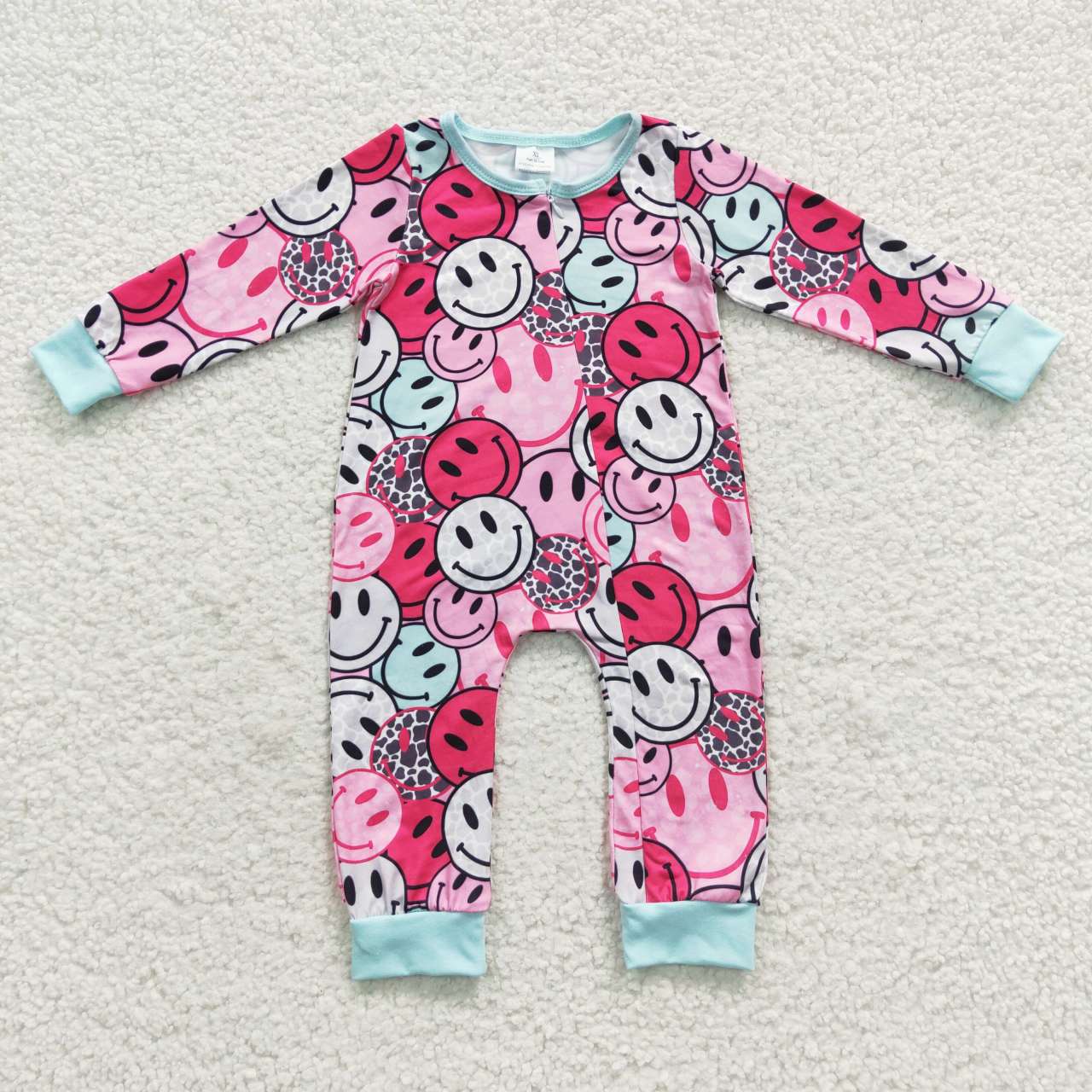 LR0302 Smiling Pink Zipper Long Sleeve Bodysuit