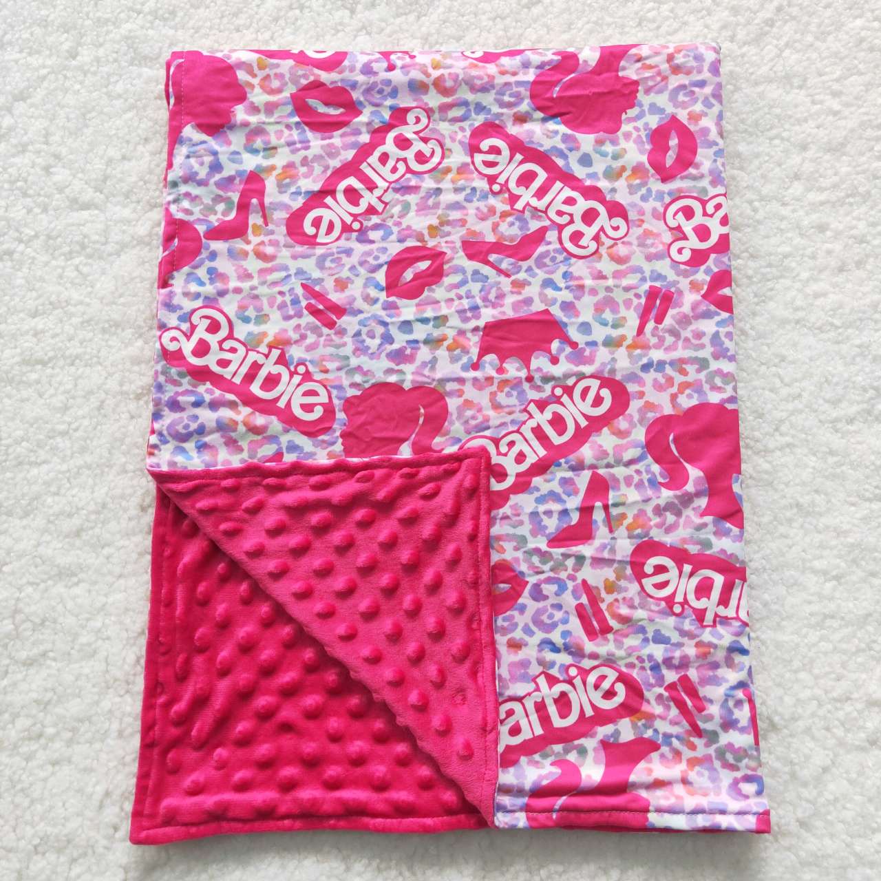 BL0053 barbie letter purple leopard rose red blanket