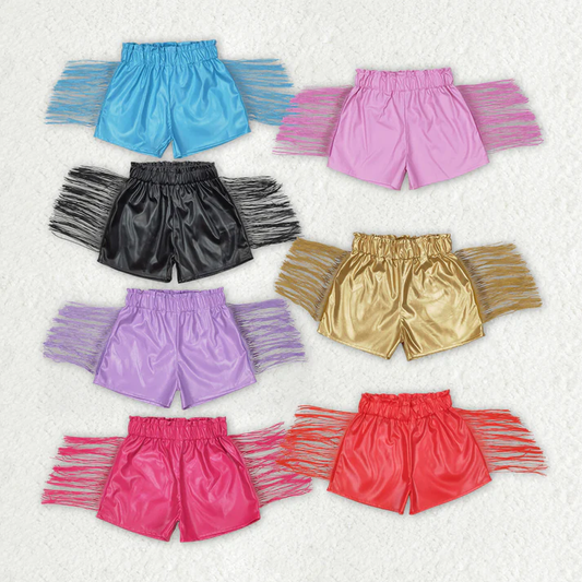 RTS NO MOQ Baby Girls Tassels Fashion Sibling Sister Pleather Shorts