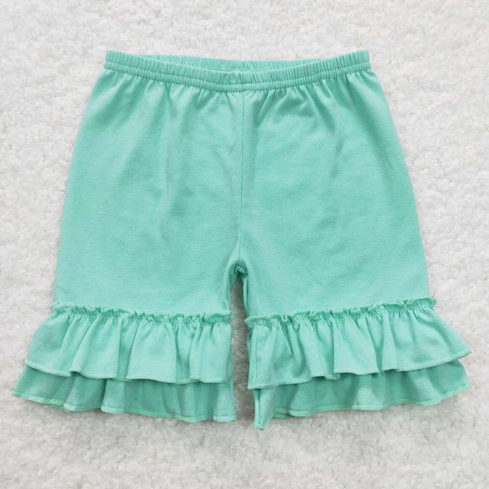 RTS Baby Girls Summer Solid Color Cotton Double Ruffle Shorts