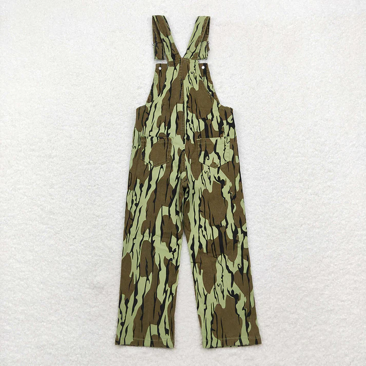 RTS NO MOQ denim  Kids Fall Hunting Camo Denim Strap jumpsuits Overall