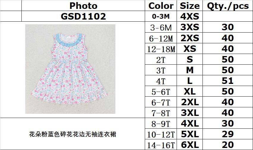 RTS no moq GSD1102 Flower pink and blue floral lace sleeveless dress