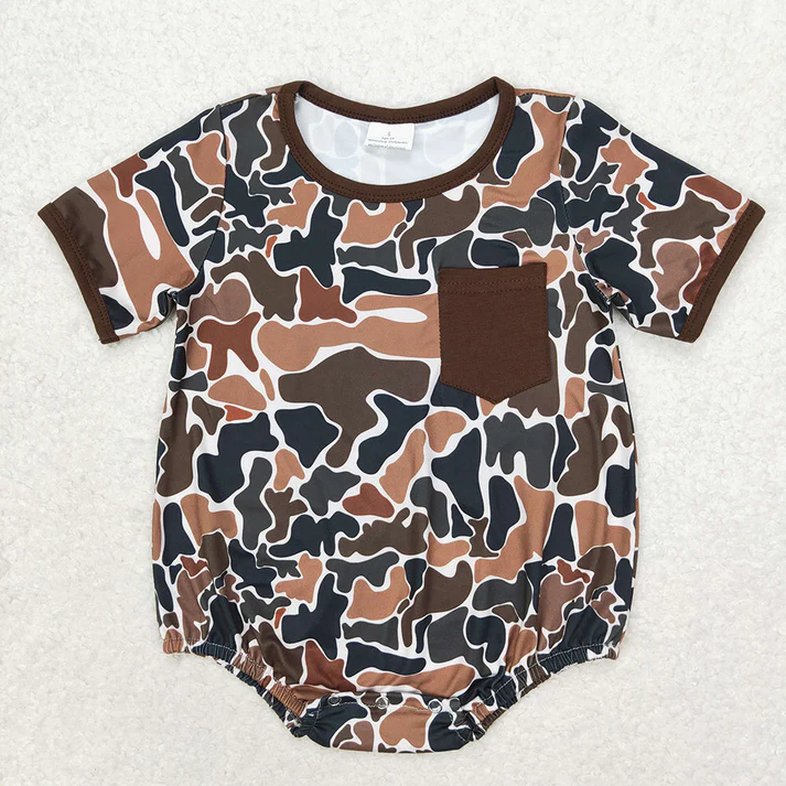 RTS NO MOQ Baby Infant Boys Brown Camo Sibling Rompers