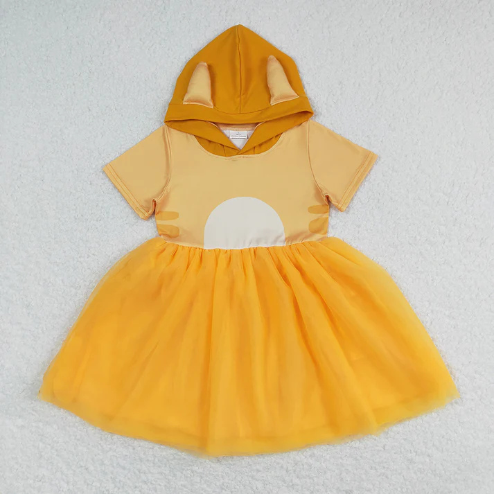 RTS Baby Girls Blue Orange Dogs Ears Sibling Sister Tutu Knee Length Dresses tull dress