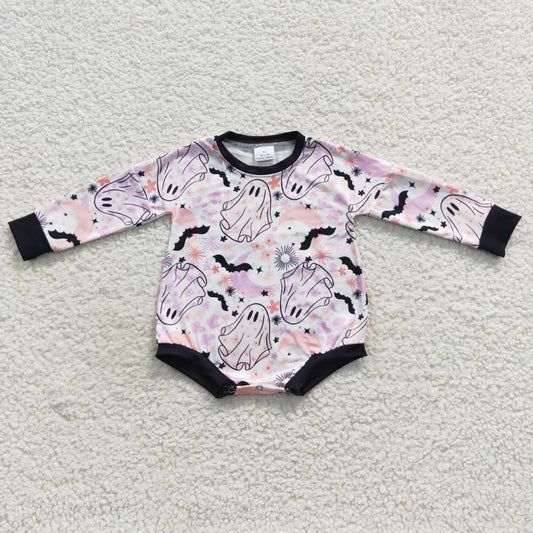 LR0467 Ghost Flower Moon Bat White Long Sleeve Bodysuit