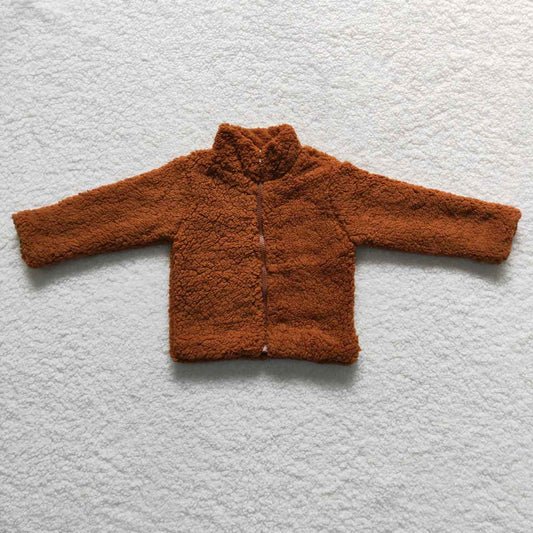 BT0296 brown plush coat long sleeve top