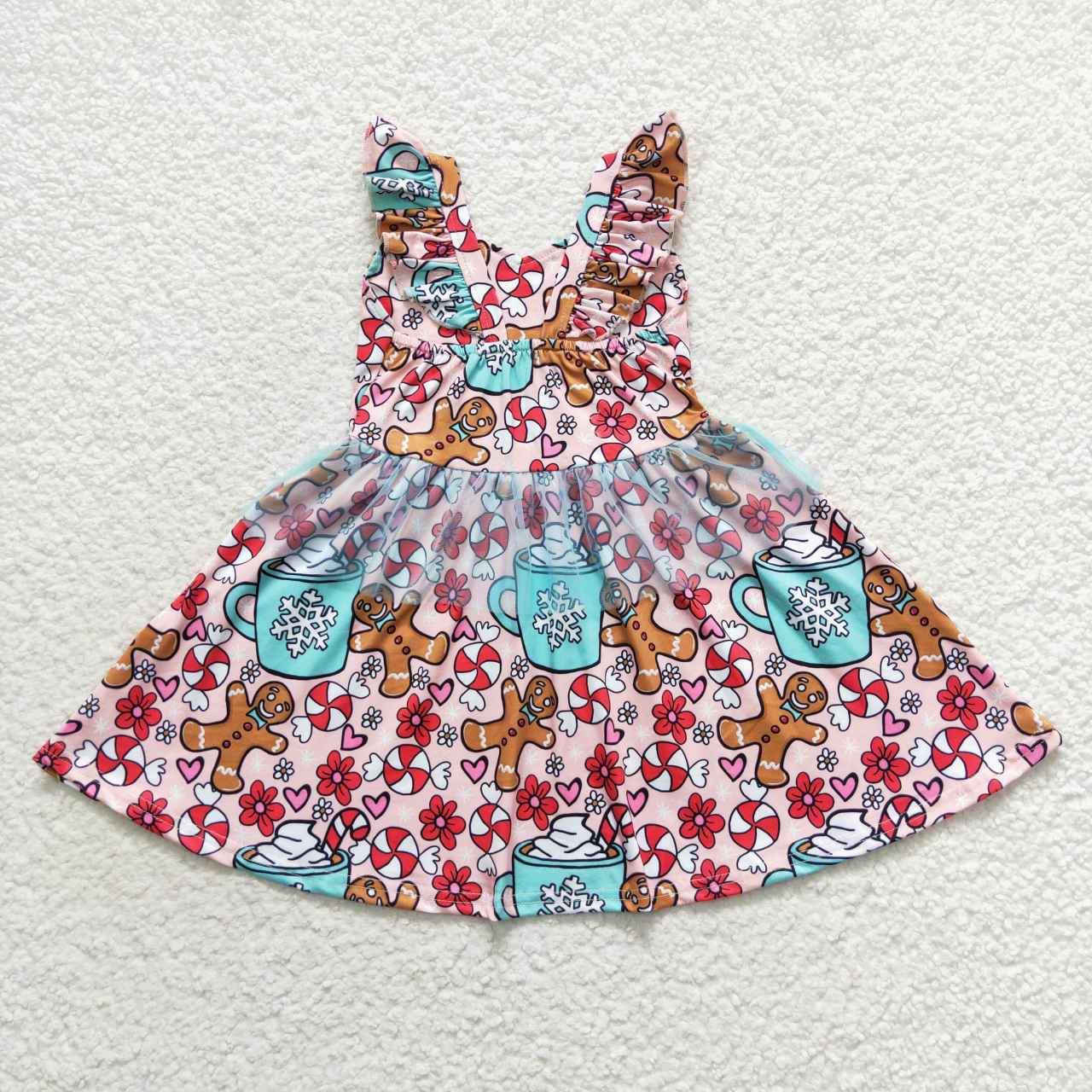 GSD0473 Flower lollipop gingerbread man tulle flying sleeve dress