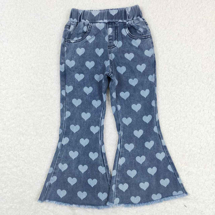 RTS NO MOQ Denim pants Baby Girls Pink Colors Valentines Denim Bell Pants Jeans