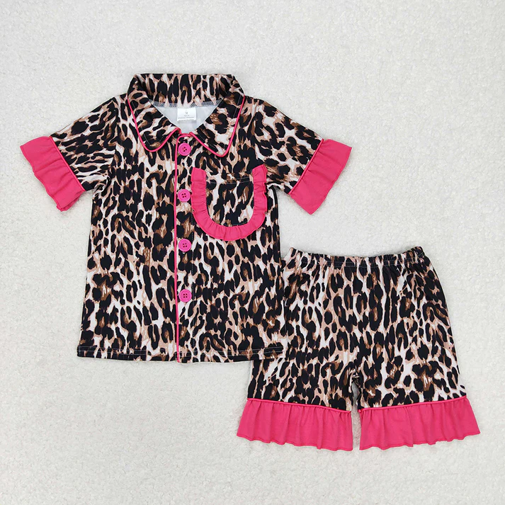 RTS Mommy and Me Mommy Mommy and me Baby Mommy and Me Leopard Pockets Shirts Ruffle Shorts Pajamas Clothes Sets