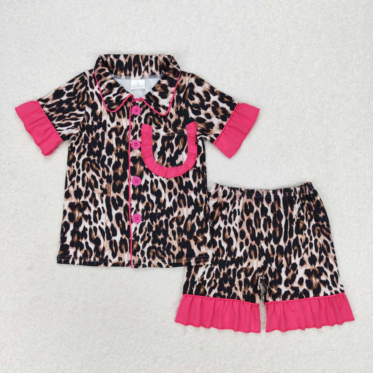 RTS NO MOQ GSSO1121 Leopard print rose red lace short-sleeved shorts pajama set