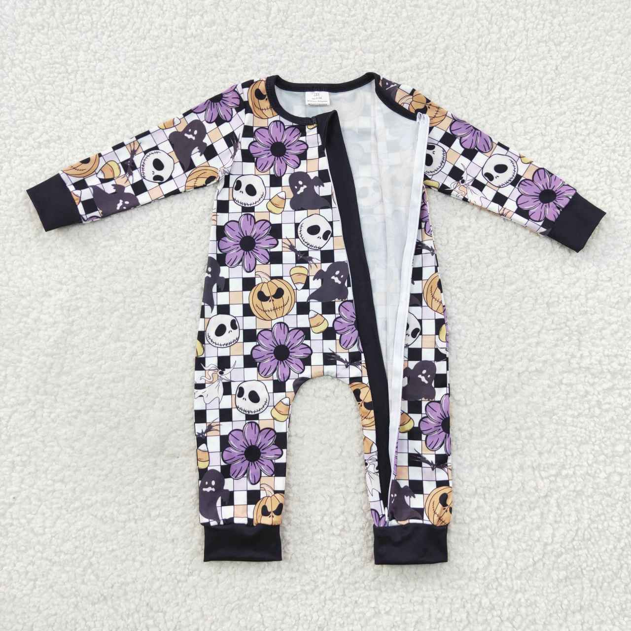 LR0445 The Nightmare Before Christmas jack candy flower pumpkin plaid zipper long sleeve jumpsuit