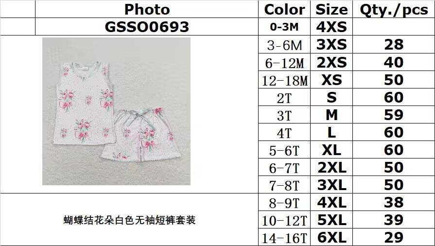 GSSO0693 Bow flower white sleeveless shorts suit