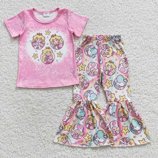 GSPO0651 Cartoon princess star dinosaur pink short-sleeved trousers suit