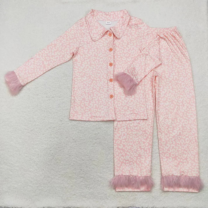 RTS NO MOQ  Mommy and Me Mommy and Me Mommy and Me Adult Baby Girls Pink Leopard Fur Pajamas Clothes Sets