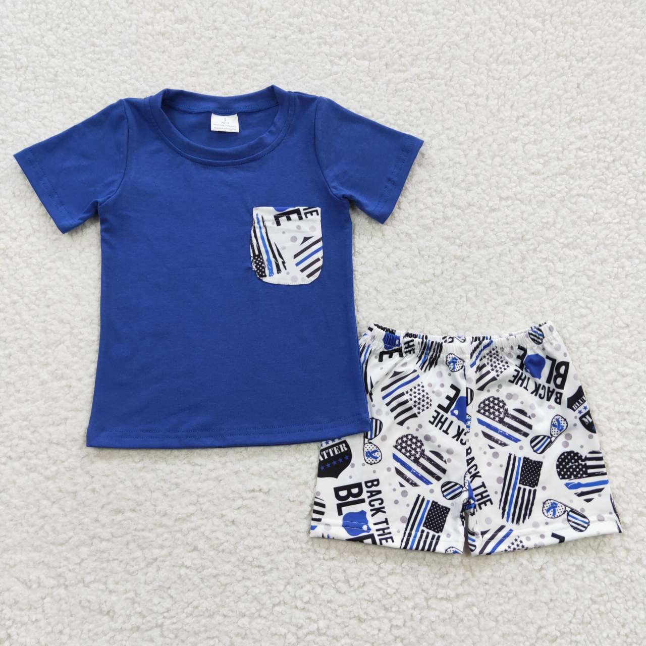 BSSO0242 BACK THE BULE Flag Blue Short Sleeve Shorts Set