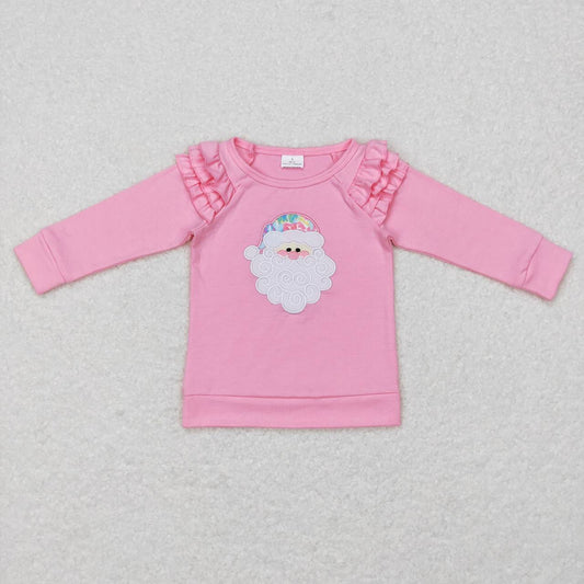 GT0369 Santa Claus embroidered colorful pattern pink lace long-sleeved top