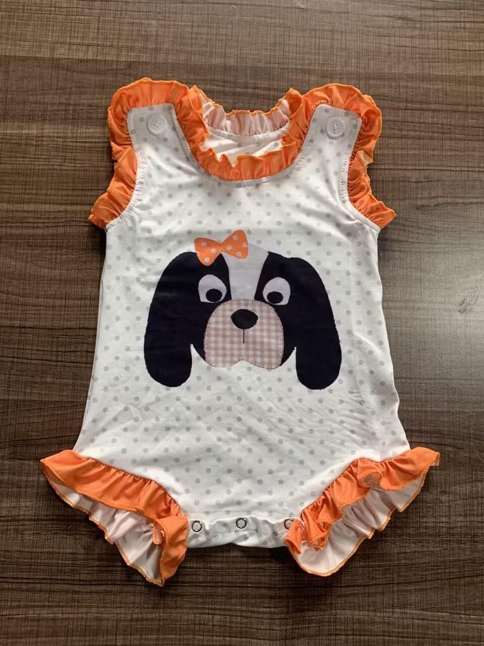 custom moq 3 eta 6/8weeks Orange Girls Romper Ideas Puppy Team