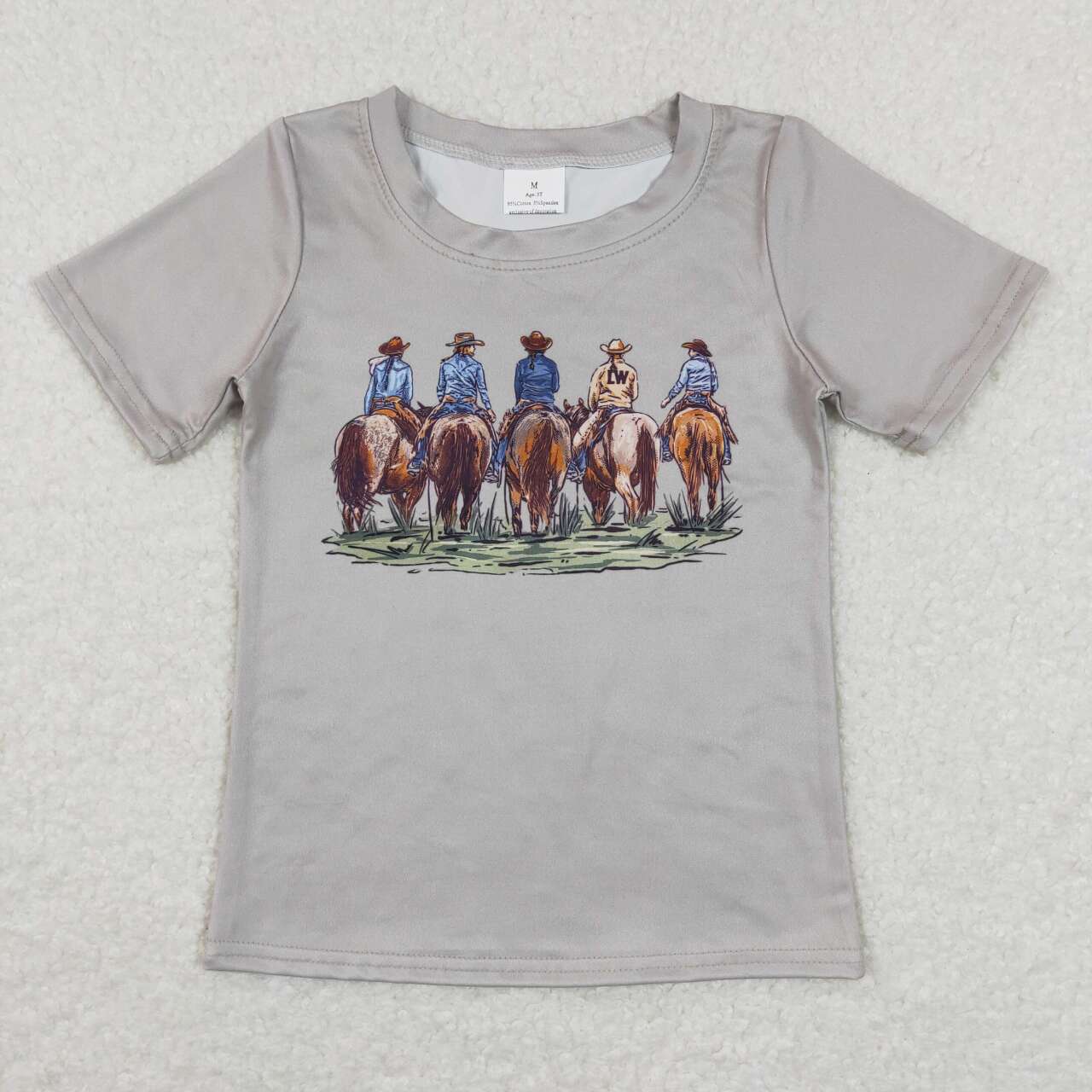 BT0505 Horse riding gray green short-sleeved top