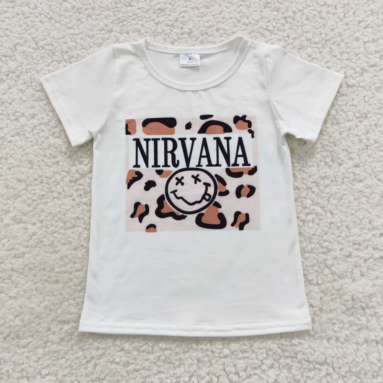 GT0230 nirvana letter leopard white short-sleeved top