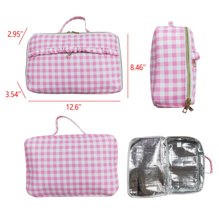 RTS no moq Baby Girls Back To School Pink Checkered Back Bags Lunch Boxes Pink plaid school bag series