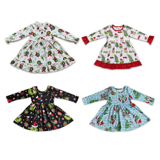 RTS NO MOQ GLD0235 Girls grinch Christmas tree pink lace long sleeves