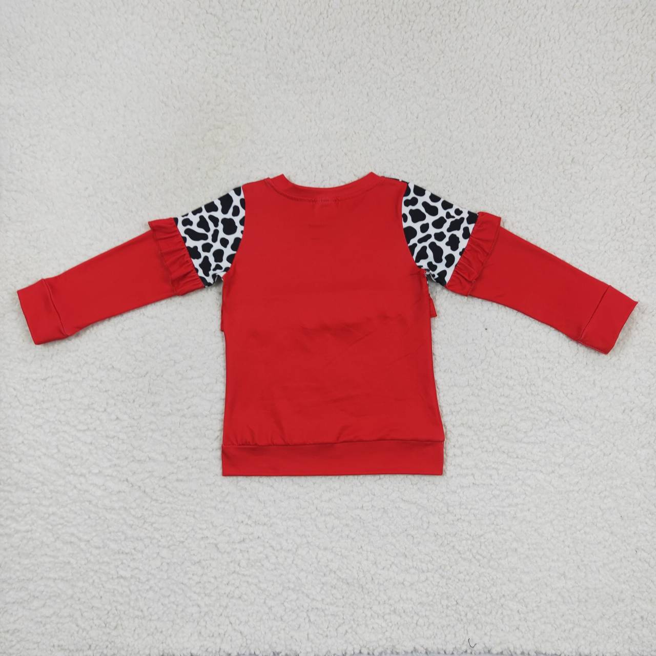 GT0295 Cow pattern red lace long-sleeved top