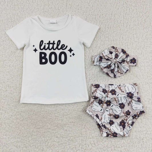 GBO0175 Girls Halloween little BOO ghost white short-sleeved briefs