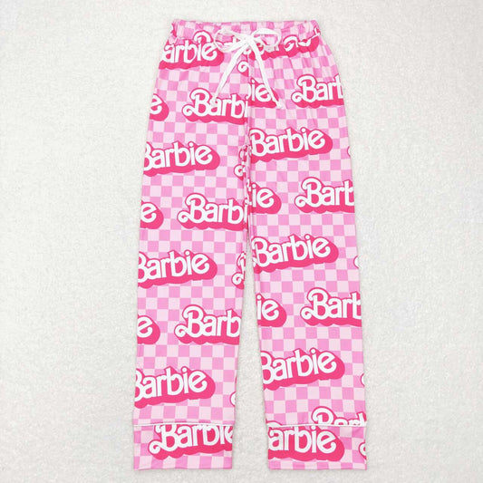 P0356 Adult women barbie letter pink plaid trousers
