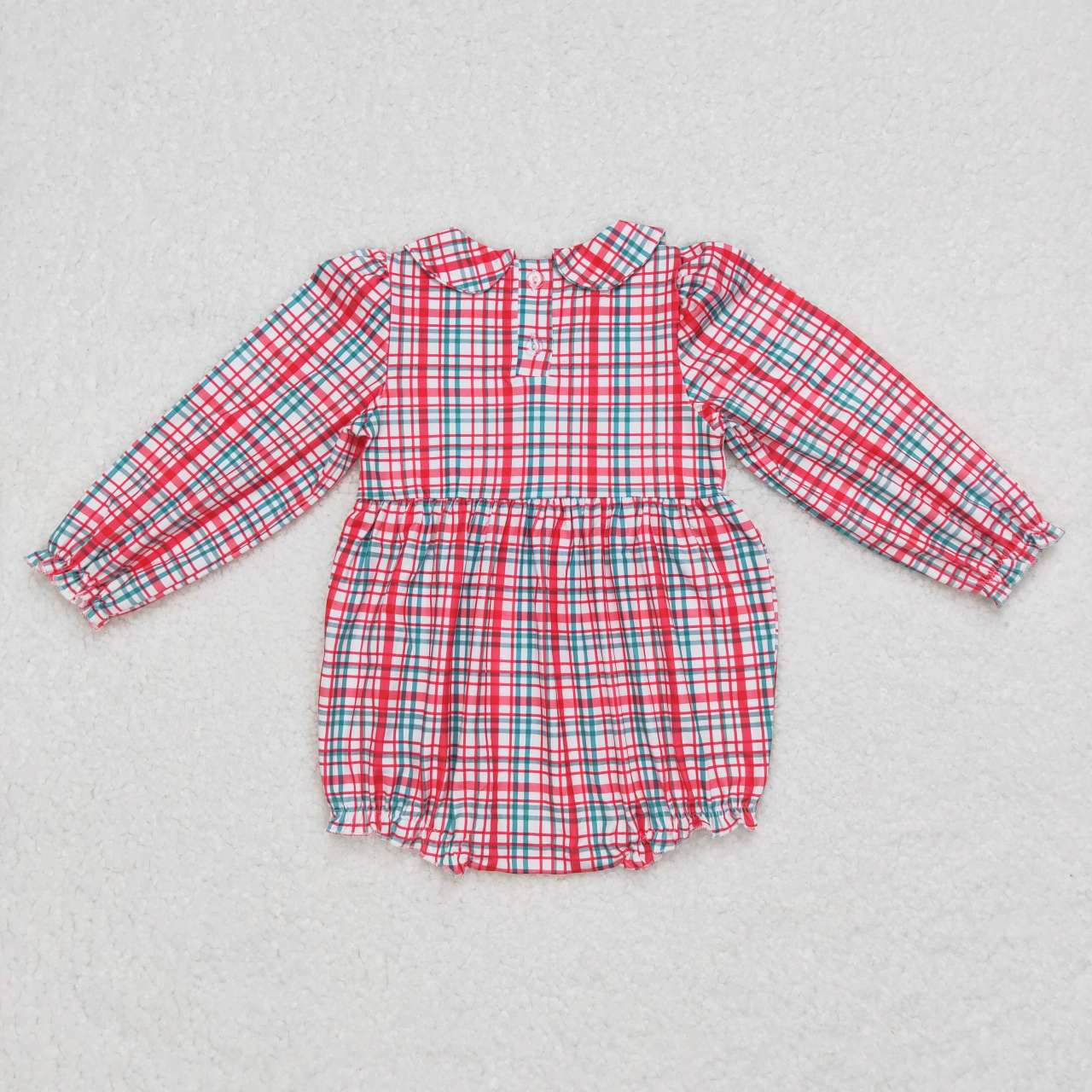 LR0571 smocked embroidery gift Santa Claus red and green plaid long-sleeved dress