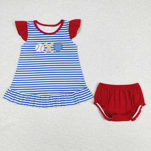 RTS GT0560Embroidered Baseball Blue and White Striped Fly Sleeve Top sets