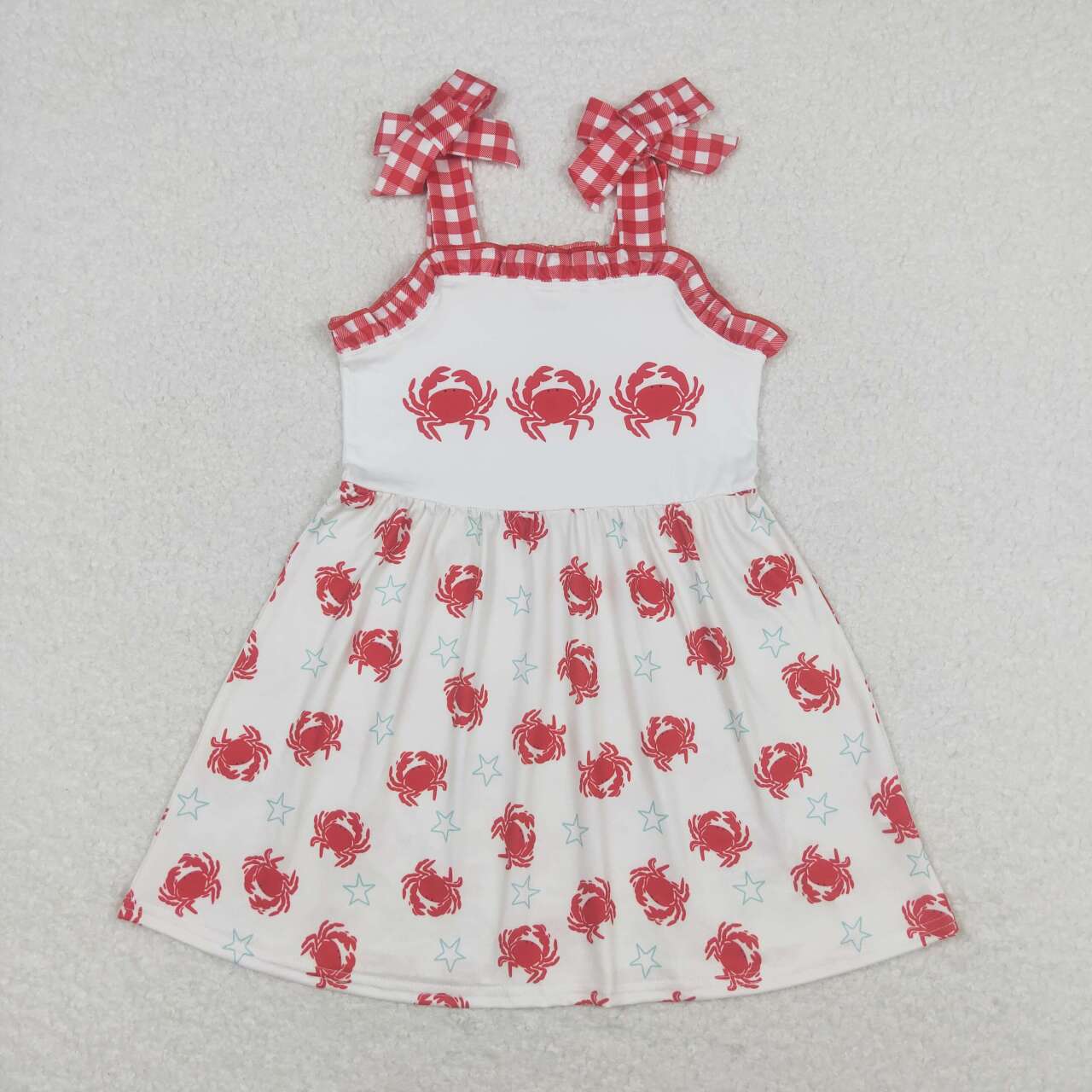 RTS GSD0914 Crab star red and white plaid lace beige suspender dress