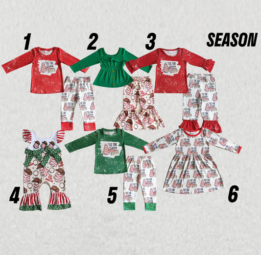 RTS NO MOQ Girls Tis The Season Green Long Sleeve Pants Set