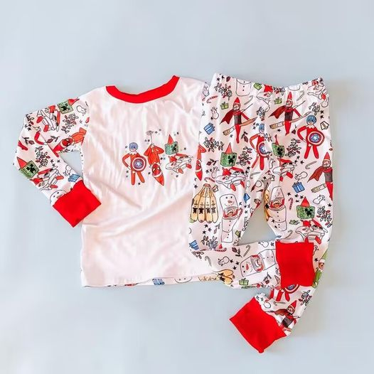 custom moq 5 eta 6-7weeks Santa Claus Boys Pajamas Long Sleeves and Pants Set