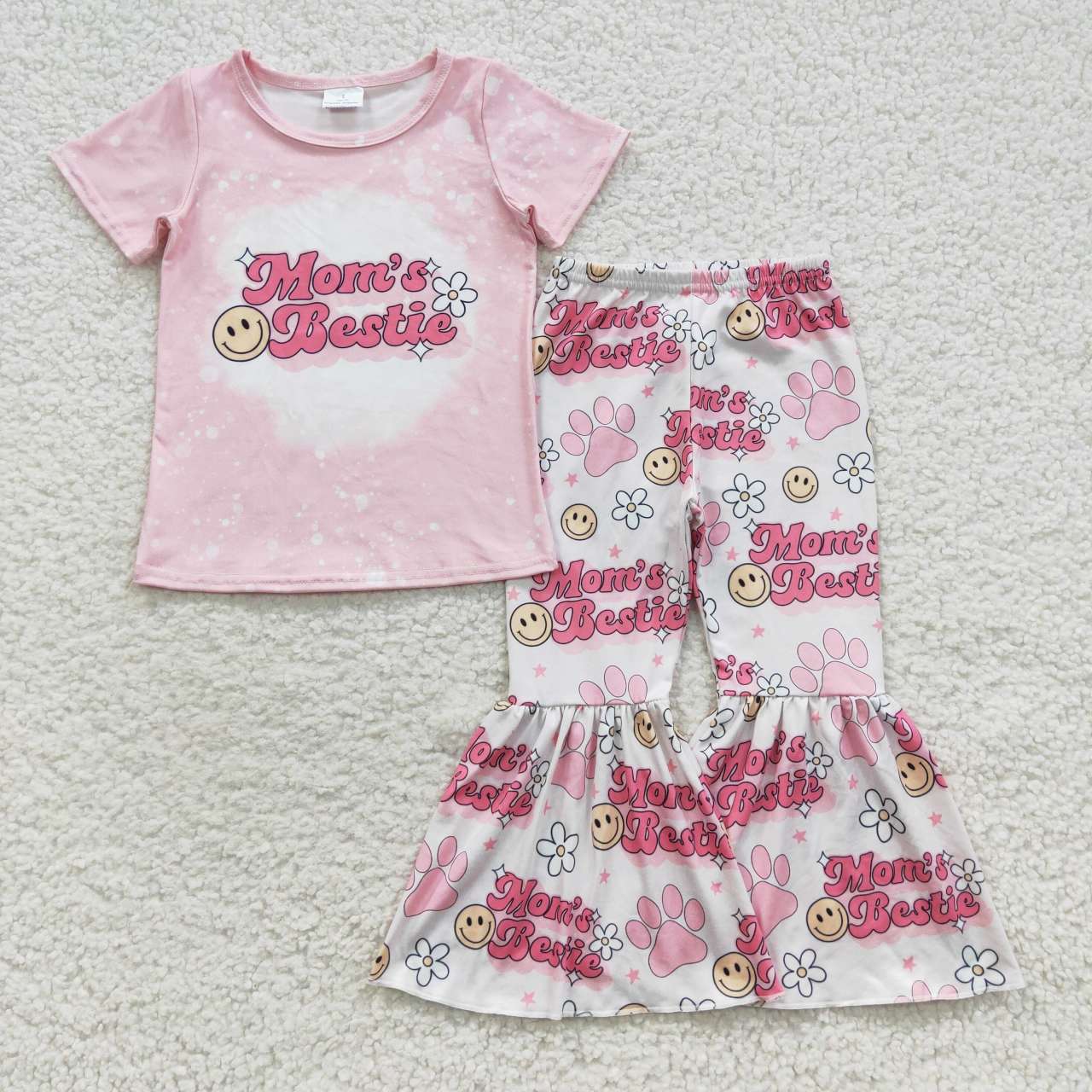 GSPO0742 mom's bestie smiley floral pink short-sleeve pantsuit