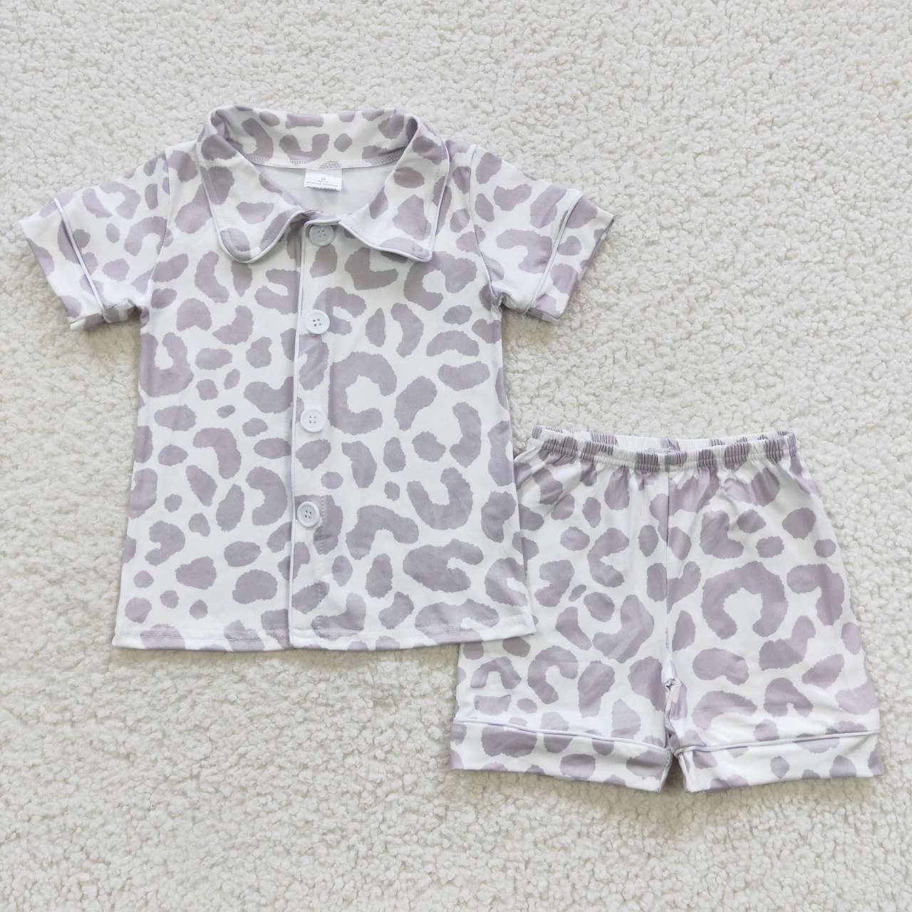 BSSO0272 Off-White Leopard Short Sleeve Shorts Set