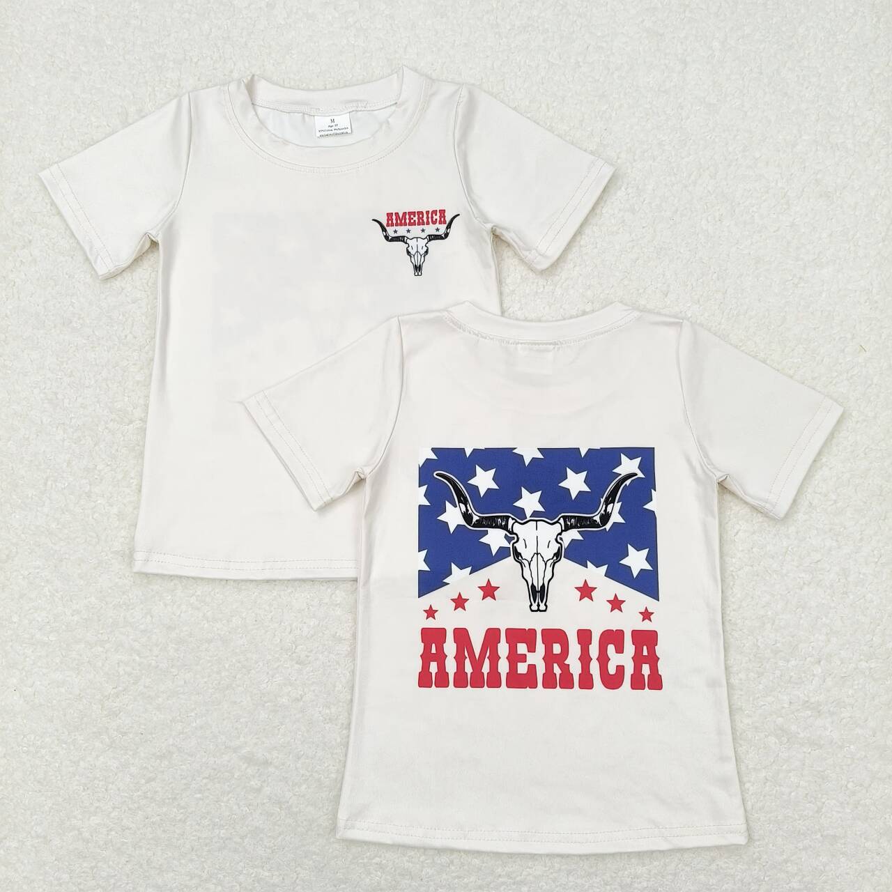 GT0465america star alpine bull head beige short-sleeved top