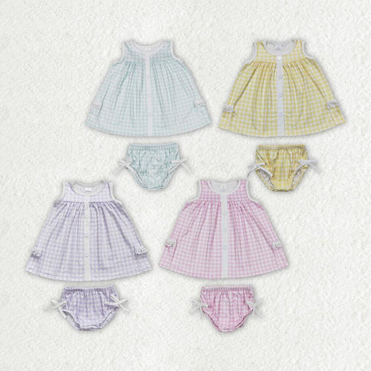 RTS Pink and White Plaid Little Collar Sleeveless Briefs Set Yellow and white plaid Purple and white plaidBlue Green Plaid Pink and white plaid