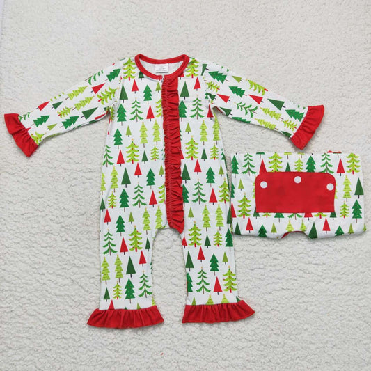 LR0626 Christmas tree lace red and white zipper long-sleeved jumpsuit