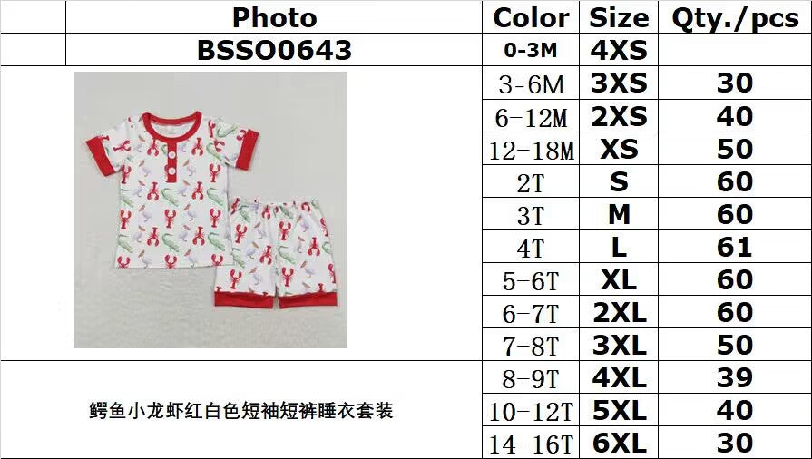 BSSO0643 Crocodile Crayfish Red and White Short Sleeve Shorts Pajama Set
