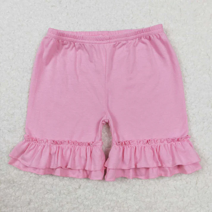 RTS Baby Girls Summer Solid Color Cotton Double Ruffle Shorts