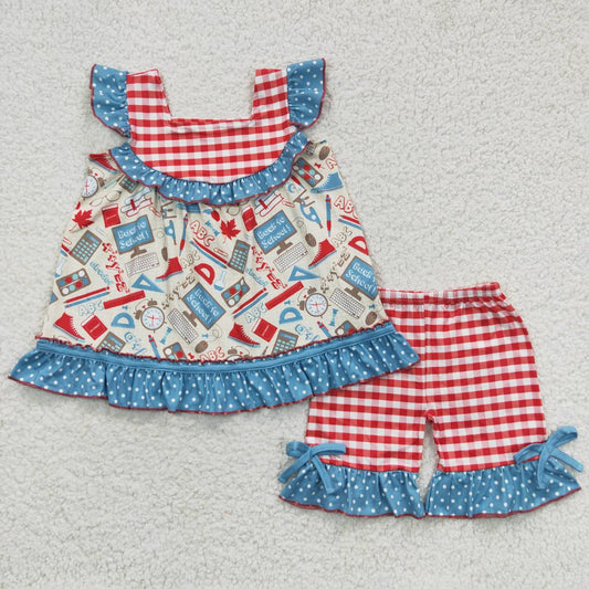 GSSO0345 ABC book alarm clock computer polka dot blue lace red grid short-sleeved shorts suit