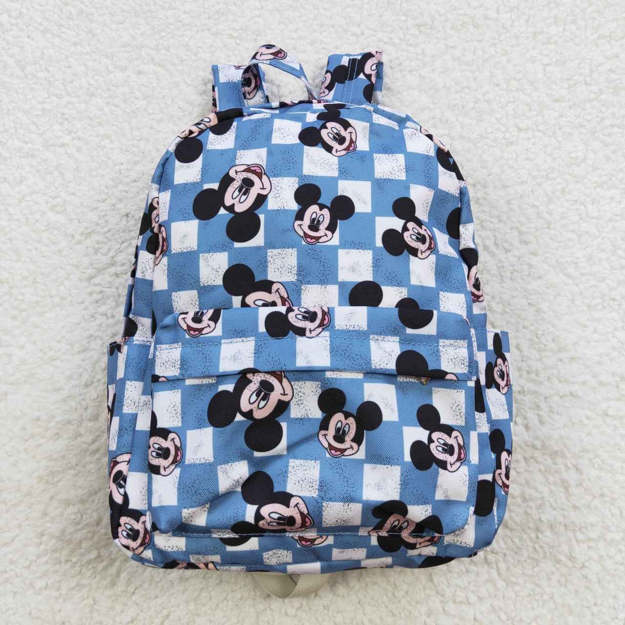 BA0091 Cartoon Mickey Blue Beige Check Backpack