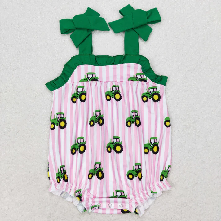 RTS NO MOQ Baby Girls Boys Sibling Tractors Rompers Clothes Sets