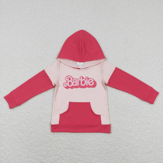 GT0400 barbie pink pocket hooded long sleeve top