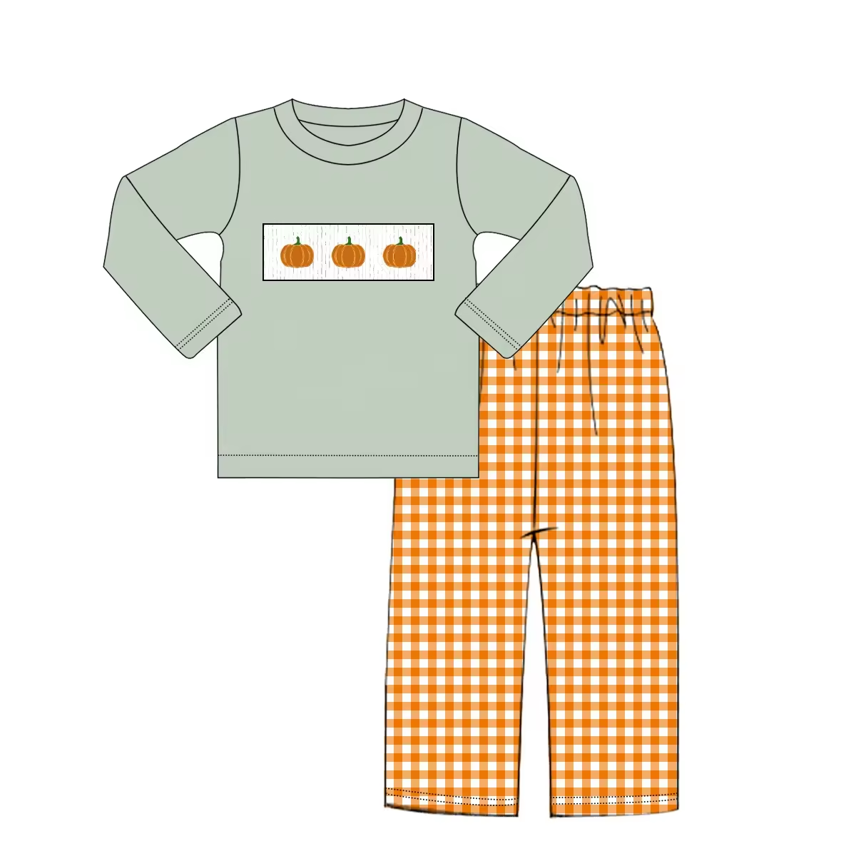 Custom moq 5 mix size eta 5-6weeks Pumpkin long sleeve trousers suit Halloween Thanksgiving pumpkin custom