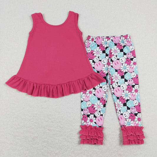 GSPO1098 Bow lace magenta sleeveless smiley flower trouser suit