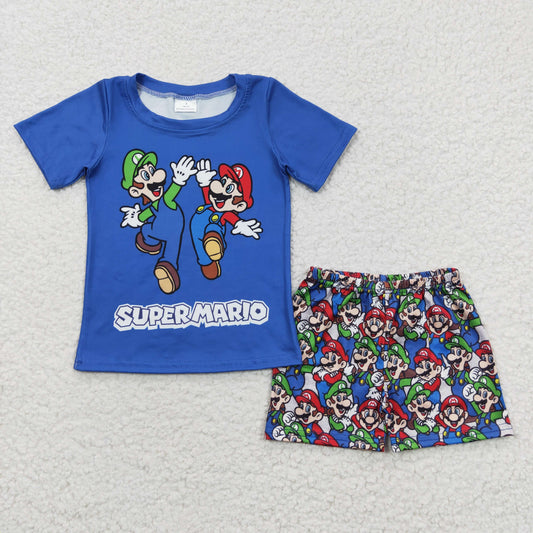 BSSO0258 SUPER MARIO Mario Blue Short Sleeve Shorts Set